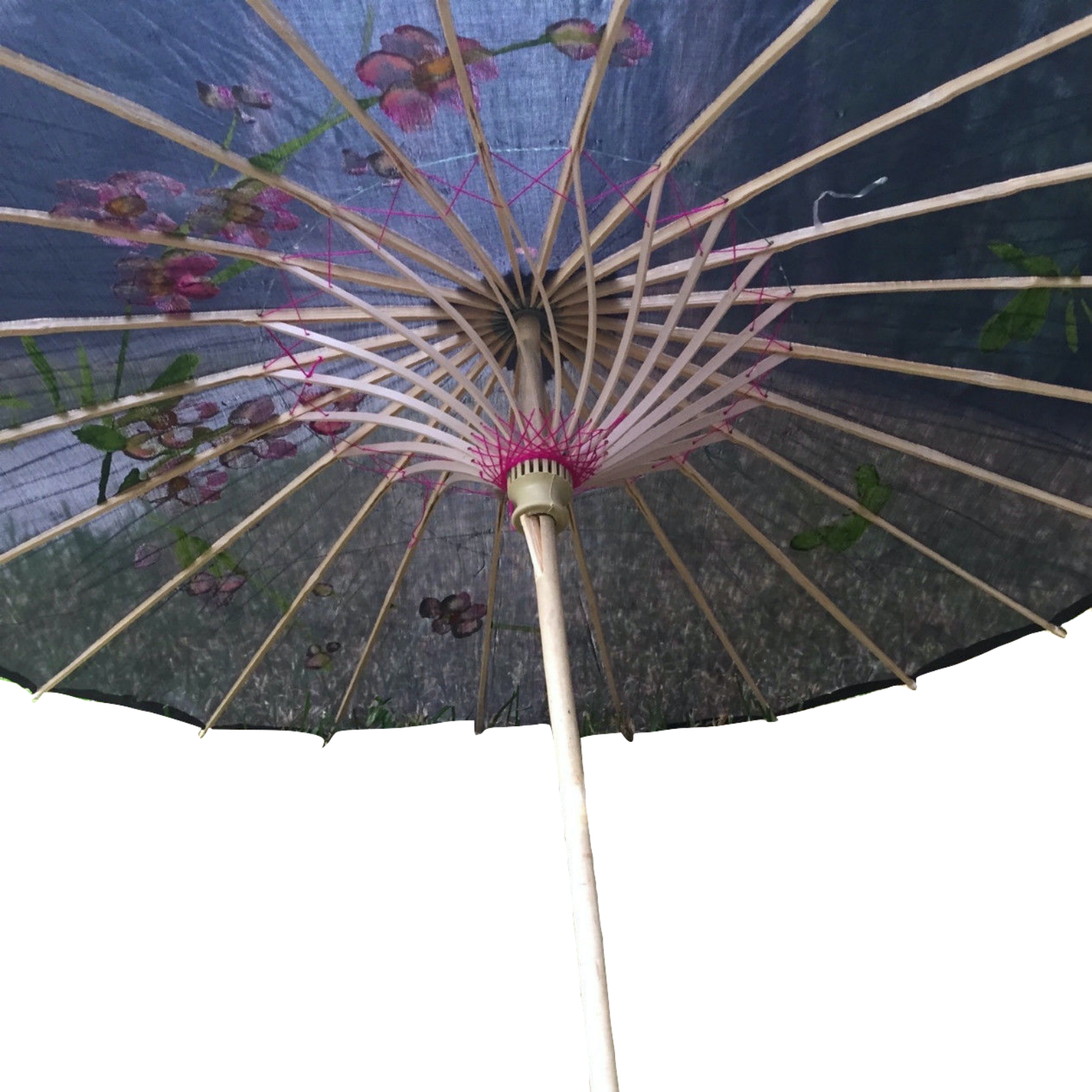 2pc Set Parasol Umbrella Black + White Chinese Japanese Bamboo Flower Pattern view 5