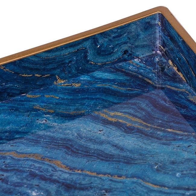 Set 2 Marble Patterned Blue Rectangular Trays 48cm view 2