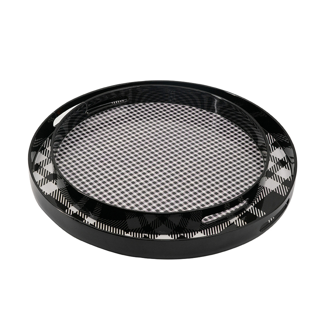 Set 2 Plaid Motif Round Trays 48cm view 2