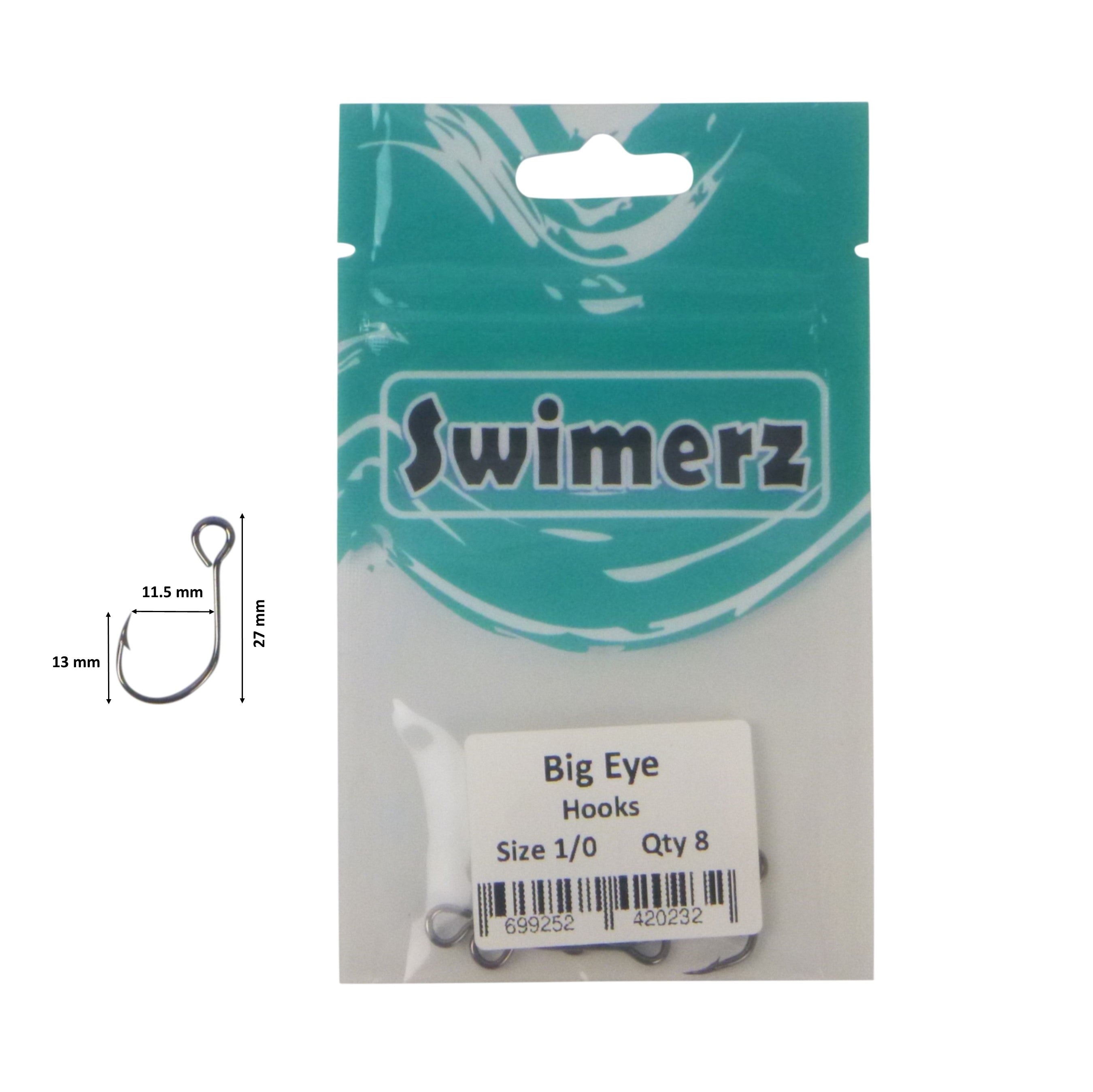 Swimerz Big Eye Inline Lure Hooks, Size 1/0, 8 Pack view 3