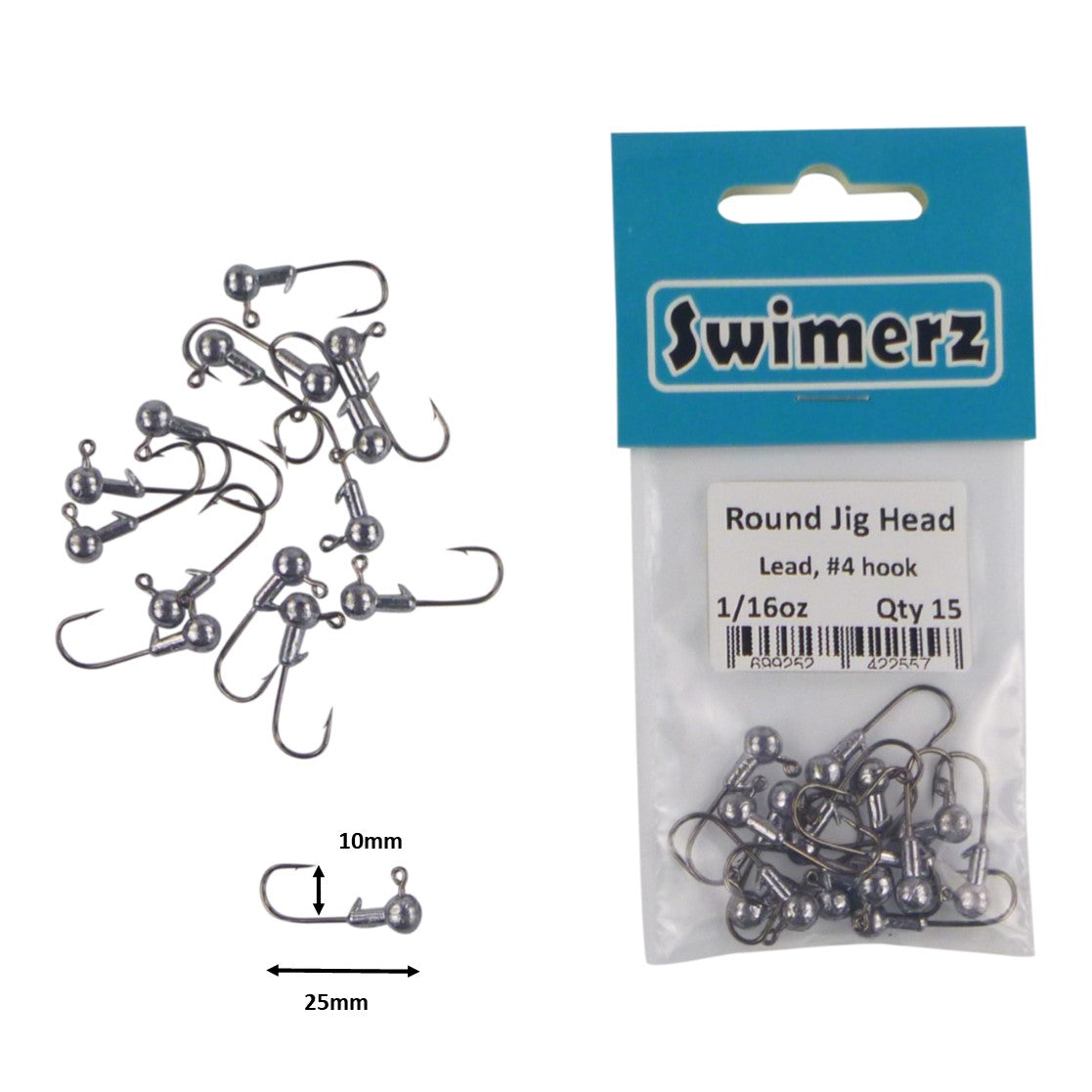 Swimerz Round Jig Head, 1/16 oz #4 Hook, 15 pack view 2