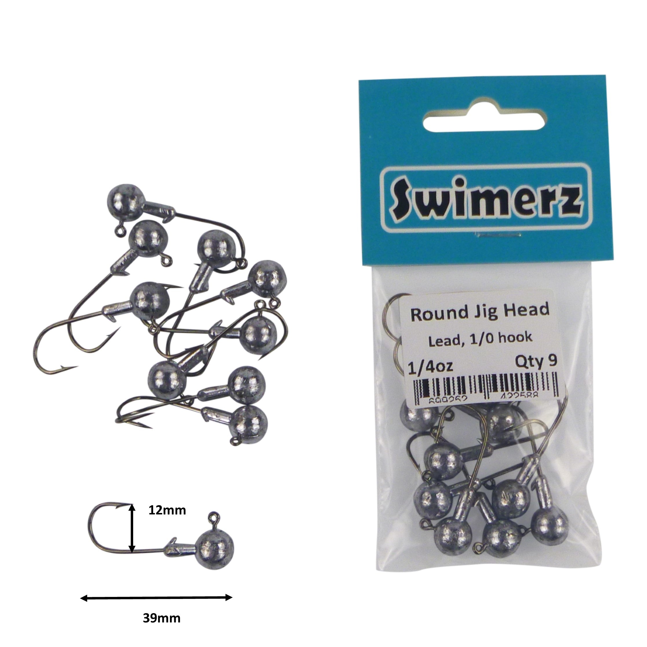 Swimerz Round Jig Head, 1/4 oz #1 Hook, 9 pack view 2