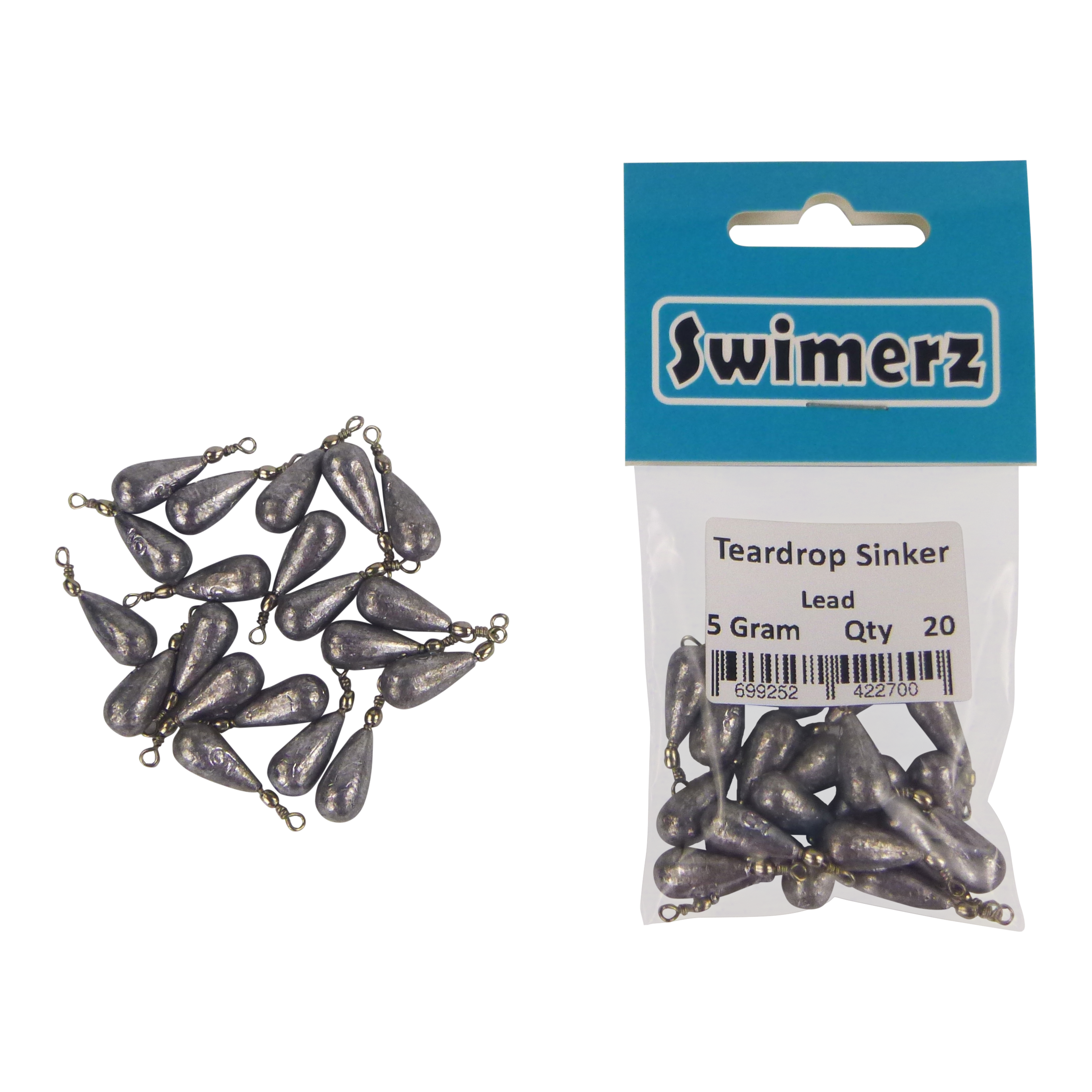 Swimerz 5gm Teardrop Sinker, Lead, 20 pack view 2