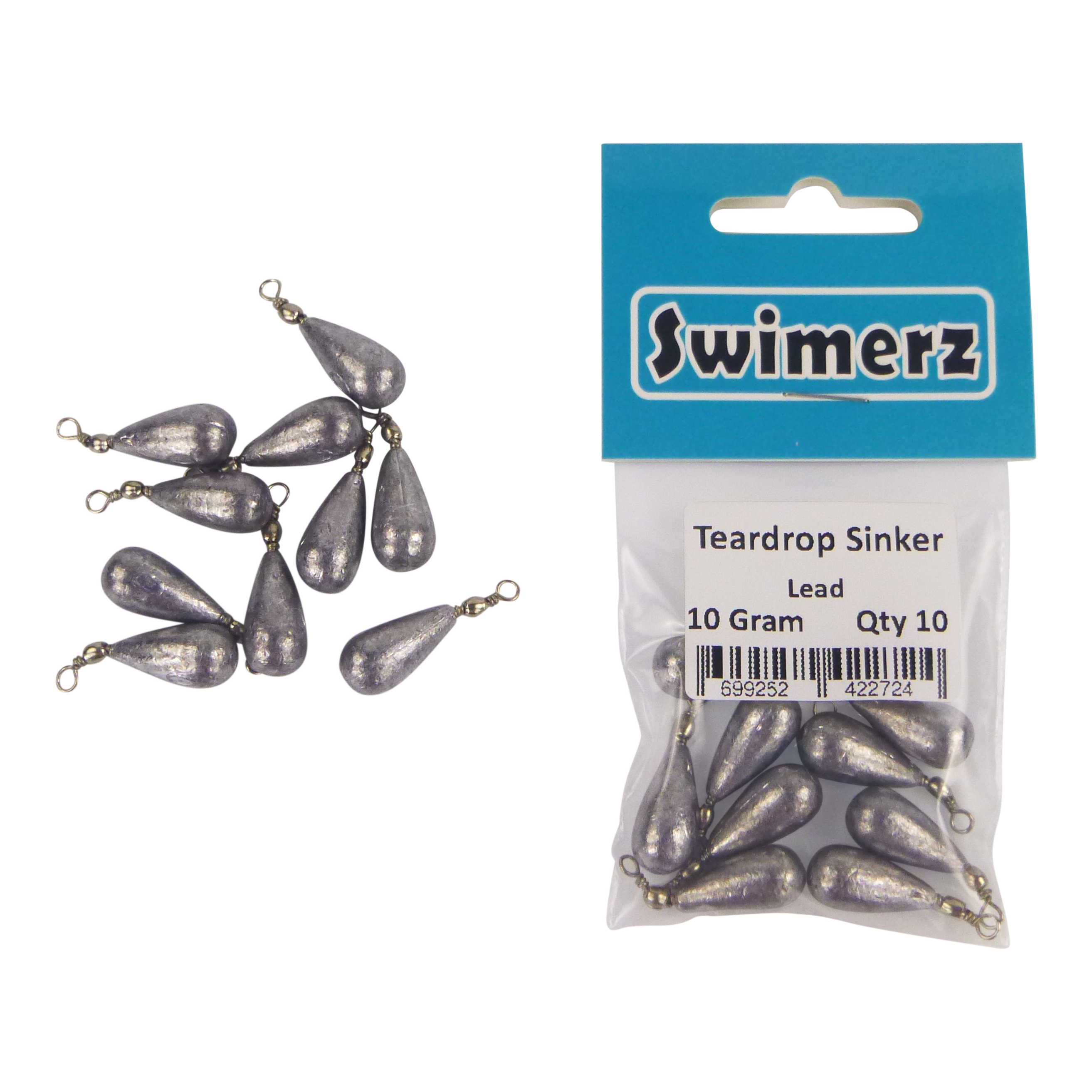 Swimerz 10gm Teardrop Sinker, Lead, 10 pack view 2