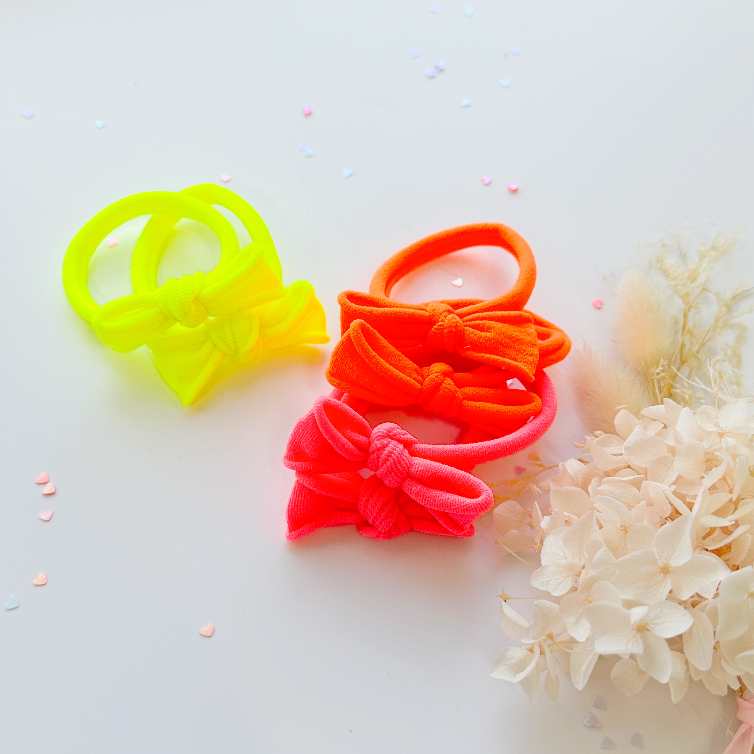Handmade Simple Bow metal free hair ties - Neon - 1 Pairs - Neon Yellow view 8