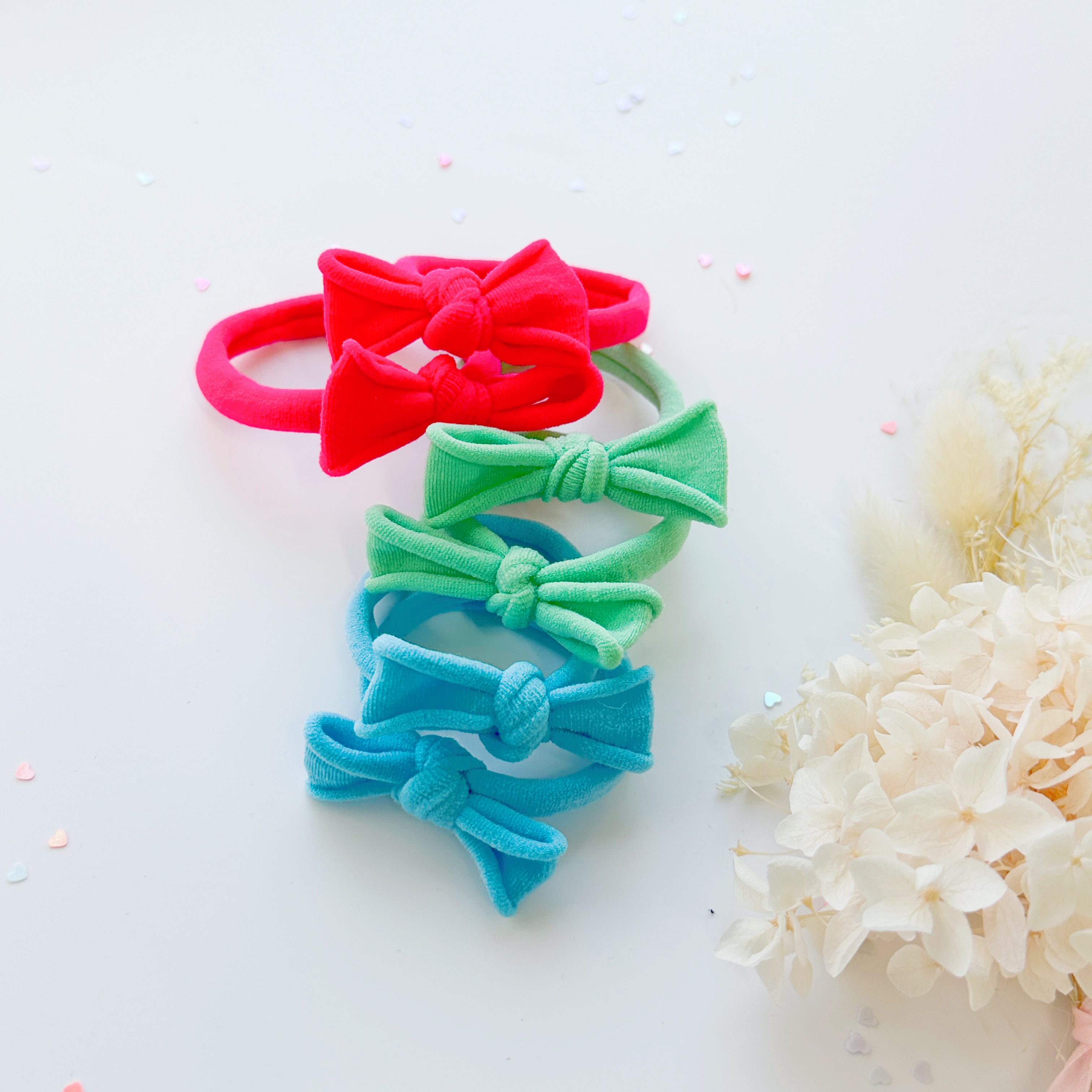 Handmade Simple Bow metal free hair ties -Sky - 1 Pairs - Pastel Green — image 1