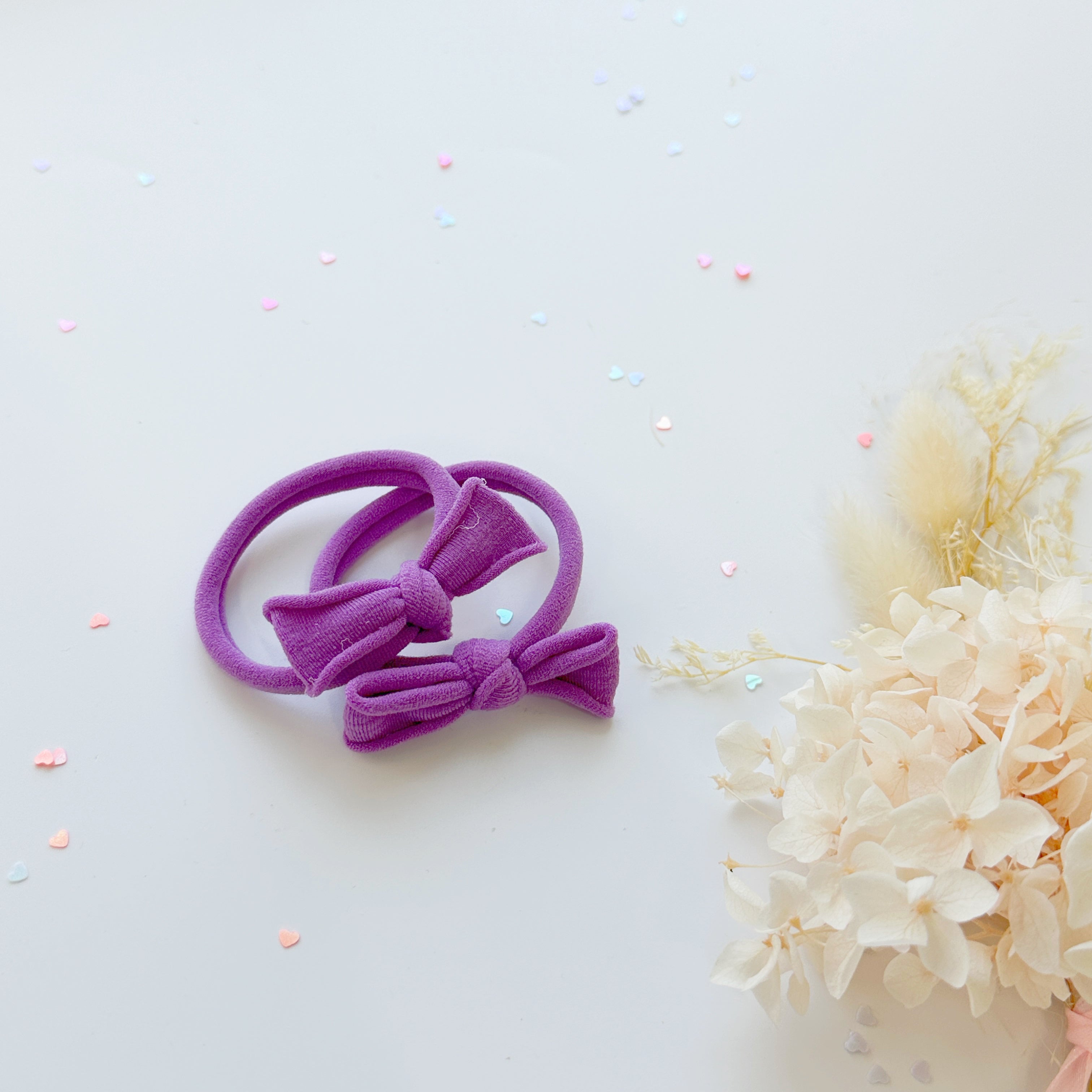 Handmade Simple Bow metal free hair ties - Candy - 1 Pairs - Pastel Pink view 7