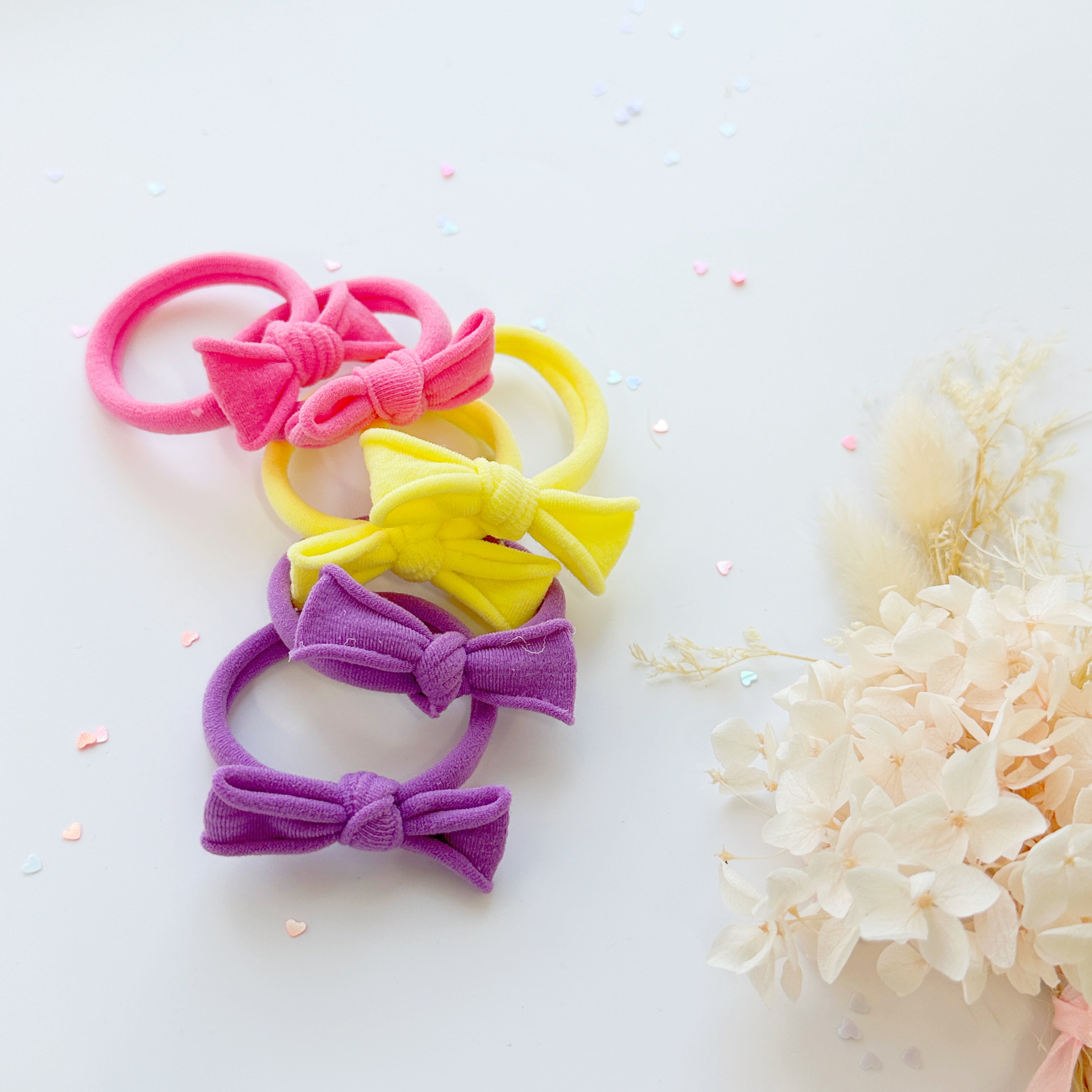 Handmade Simple Bow metal free hair ties - Candy - 1 Pairs - Pastel Pink view 8