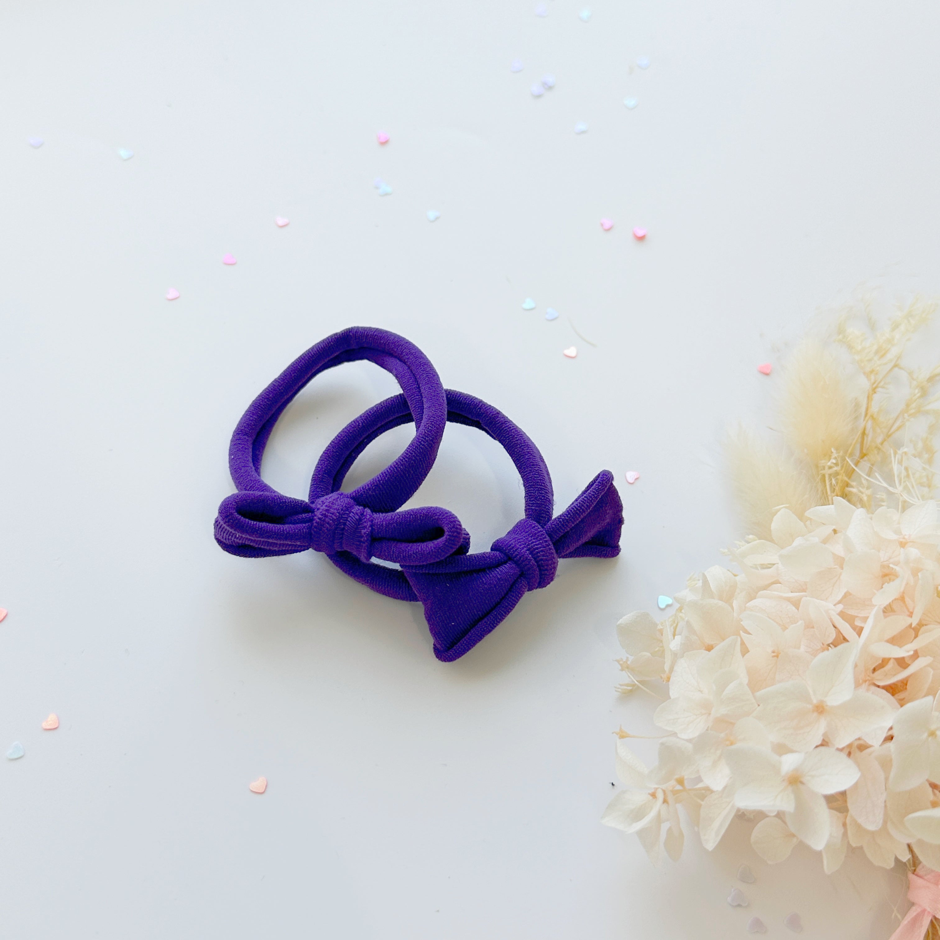 Handmade Simple Bow metal free hair ties - Violet - 1 Pairs - Violet view 2