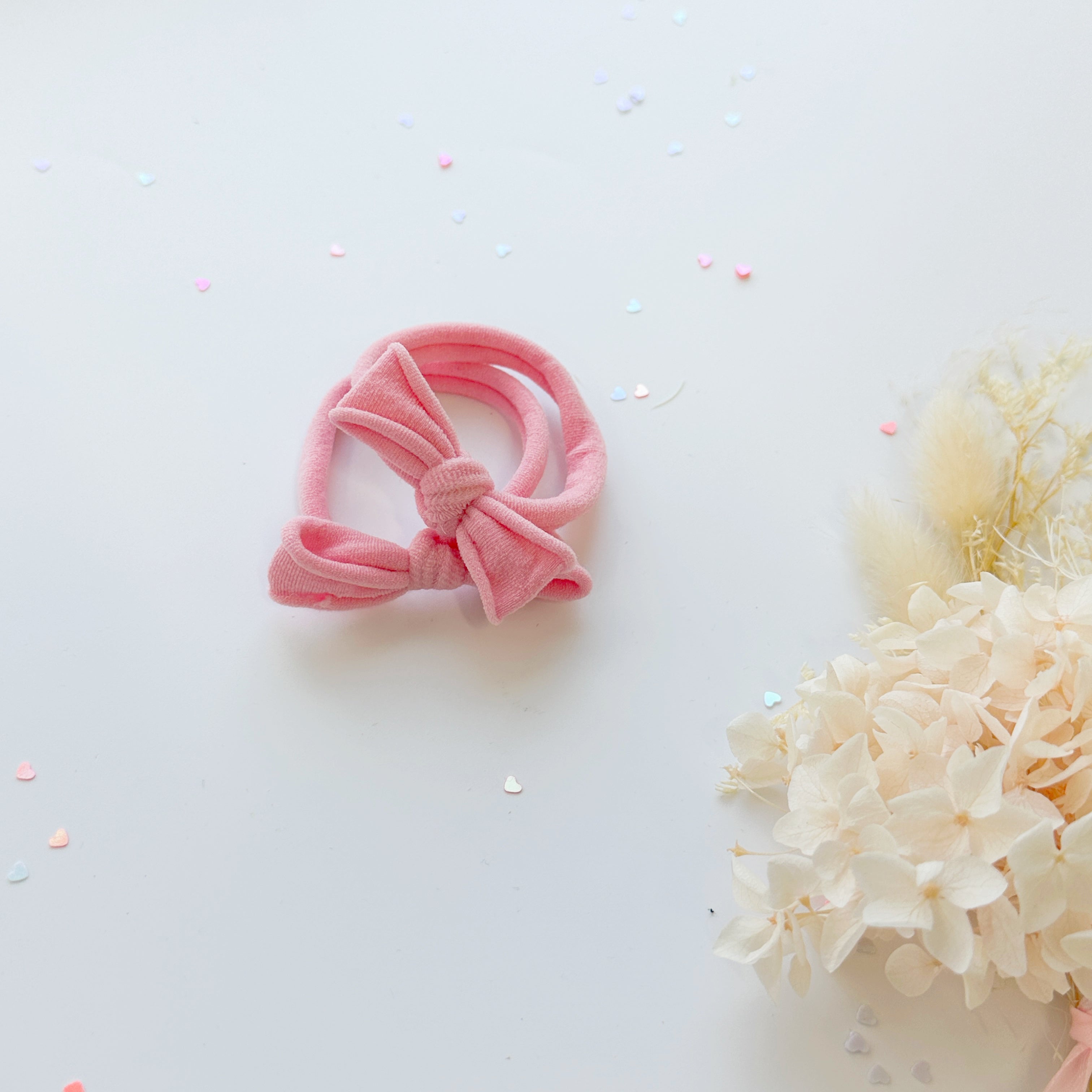 Handmade Simple Bow metal free hair ties -Pink - 3 Pairs Pink view 5