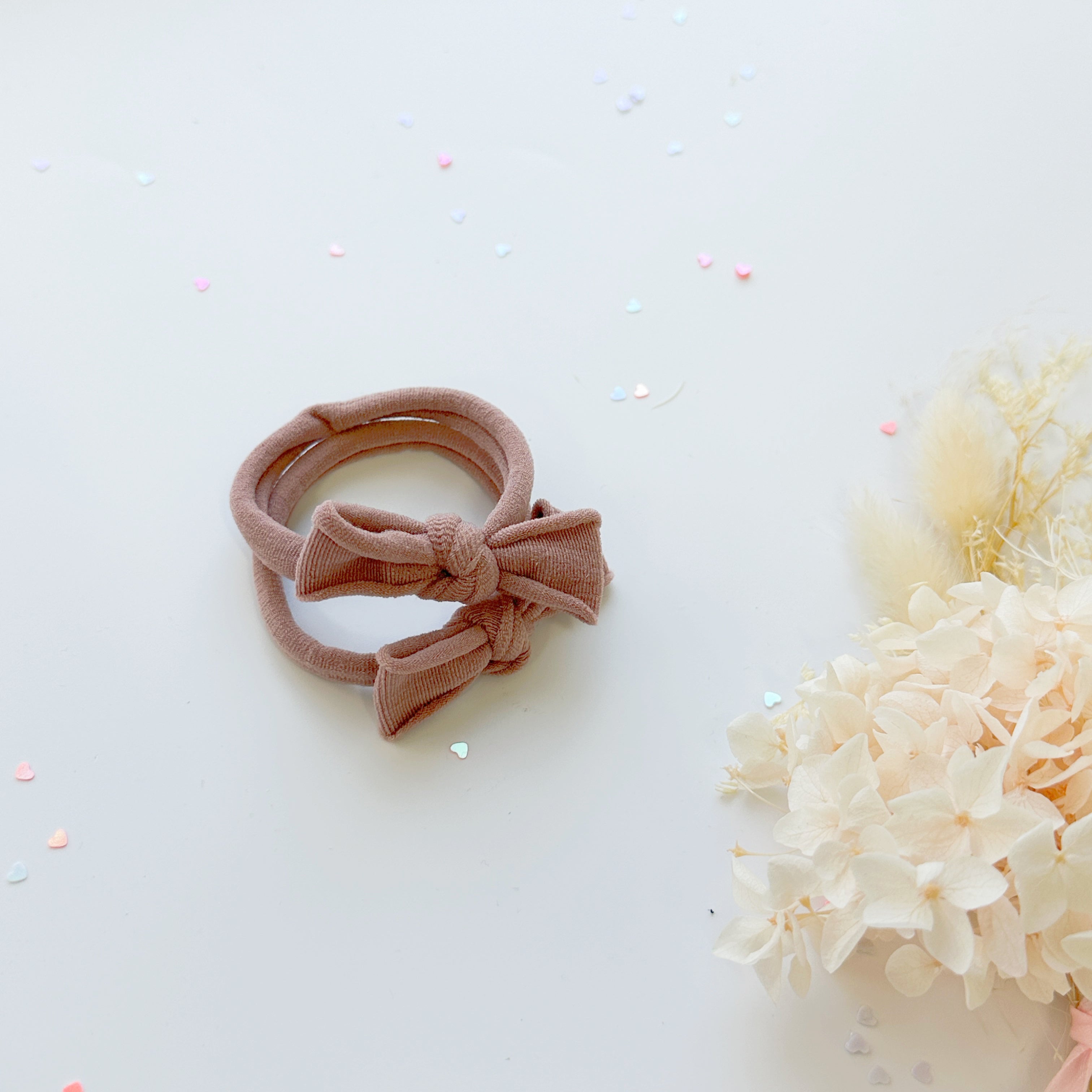 Handmade Simple Bow metal free hair ties -Pink - 3 Pairs Pink view 7