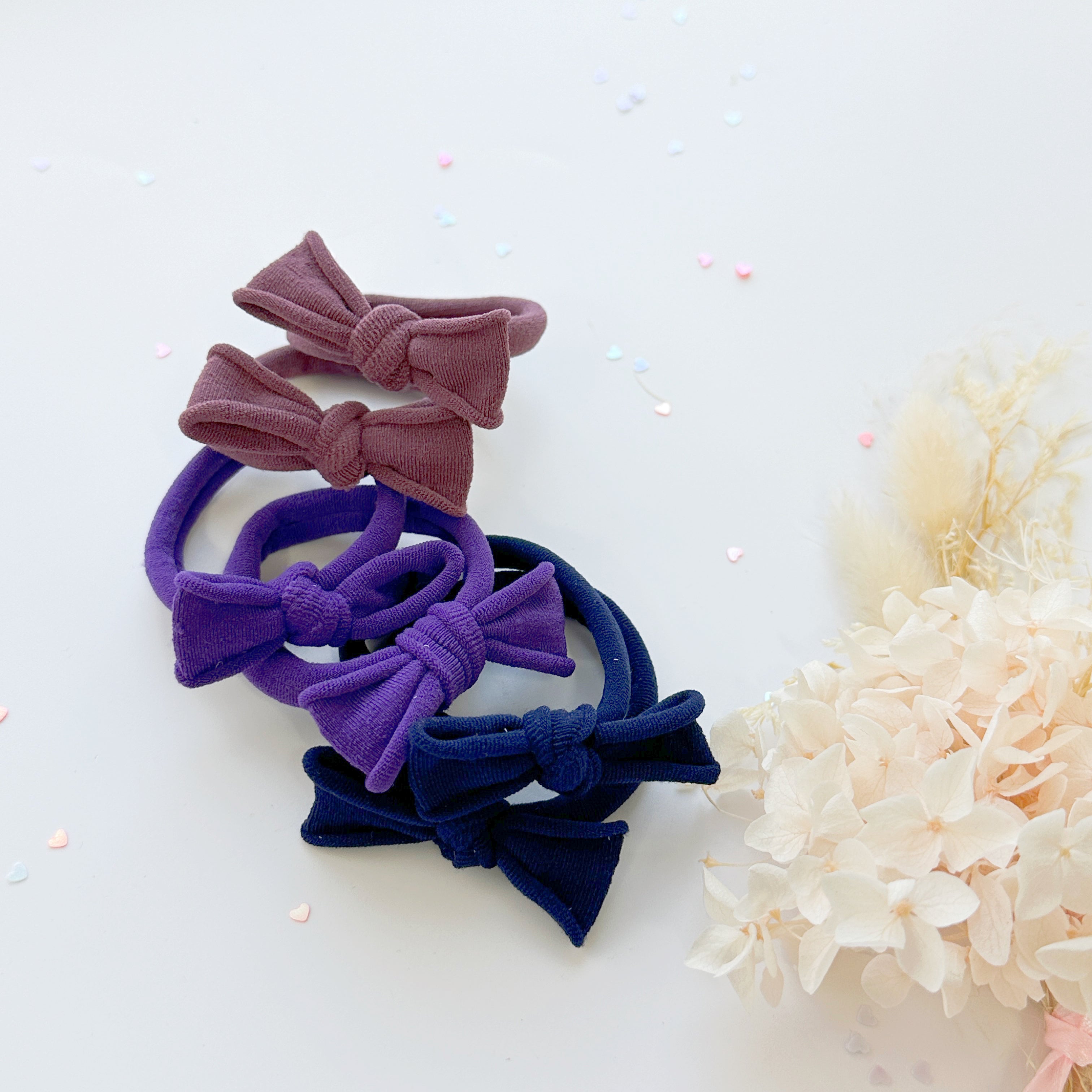 Handmade Simple Bow metal free hair ties - Violet - 3 Pairs Violet colour view 8