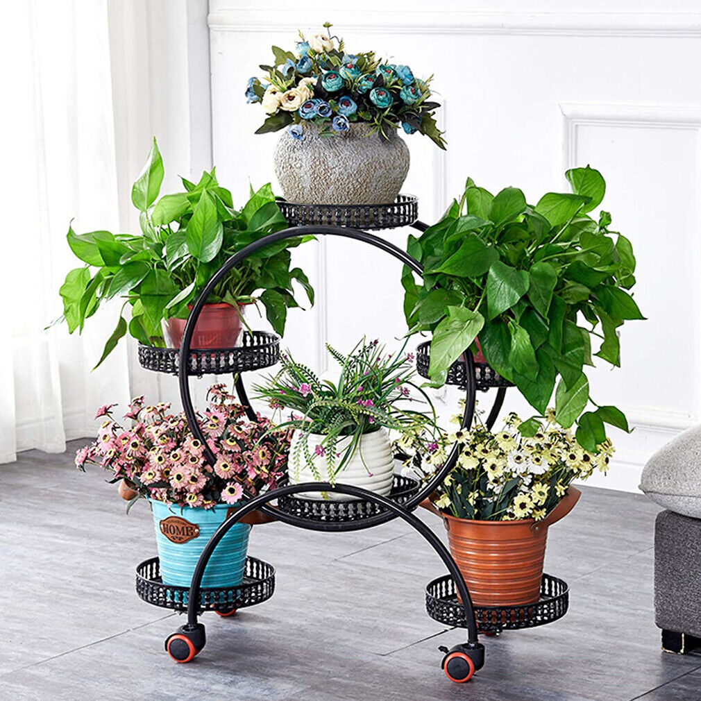 Metal Plant Stand Rack 4Tier Indoor Flower Pot Stand with Wheels for Living Room view 2