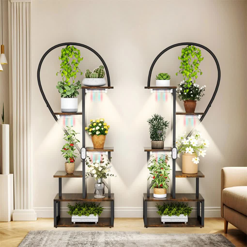 P&P Black & Brown Heart-Shaped Plant Stand with USB Grow Lights for Indoor view 3