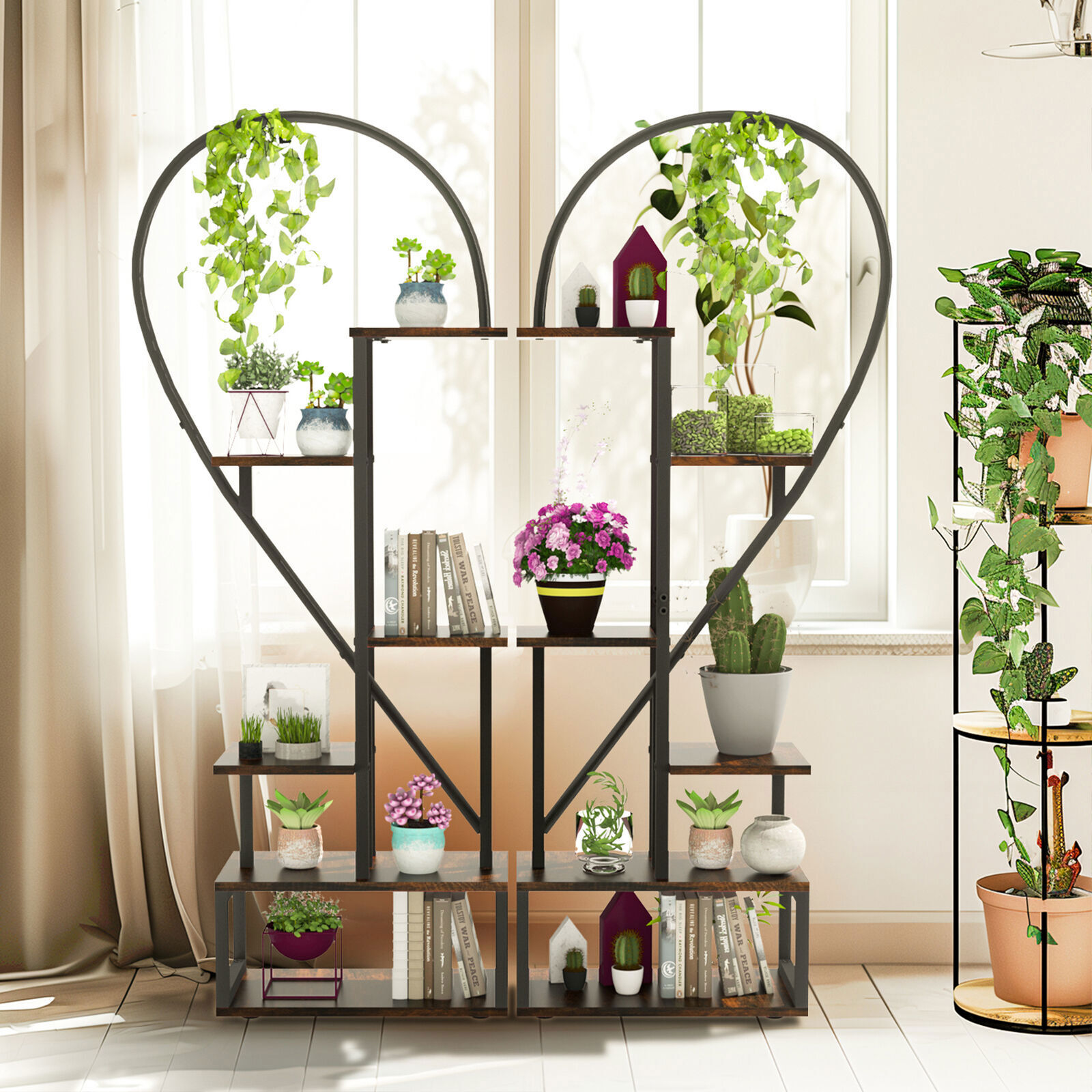Fin Merge/Separate Metal Plant Stand Heart Shape Ladder Book Shelf For Indoor view 4