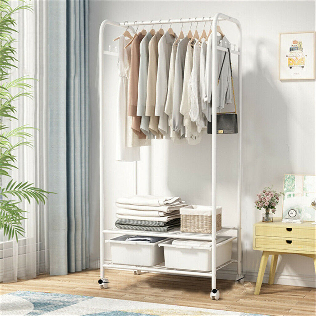2Tier Rolling Free-Standing Clothing Garment Rack Closet Organizer Open Wardrobe view 2