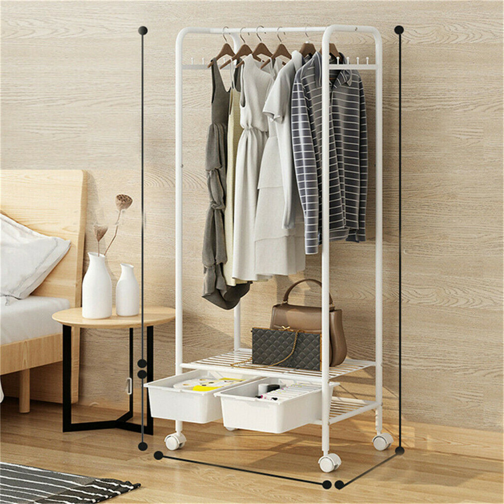 2Tier Rolling Free-Standing Clothing Garment Rack Closet Organizer Open Wardrobe view 5
