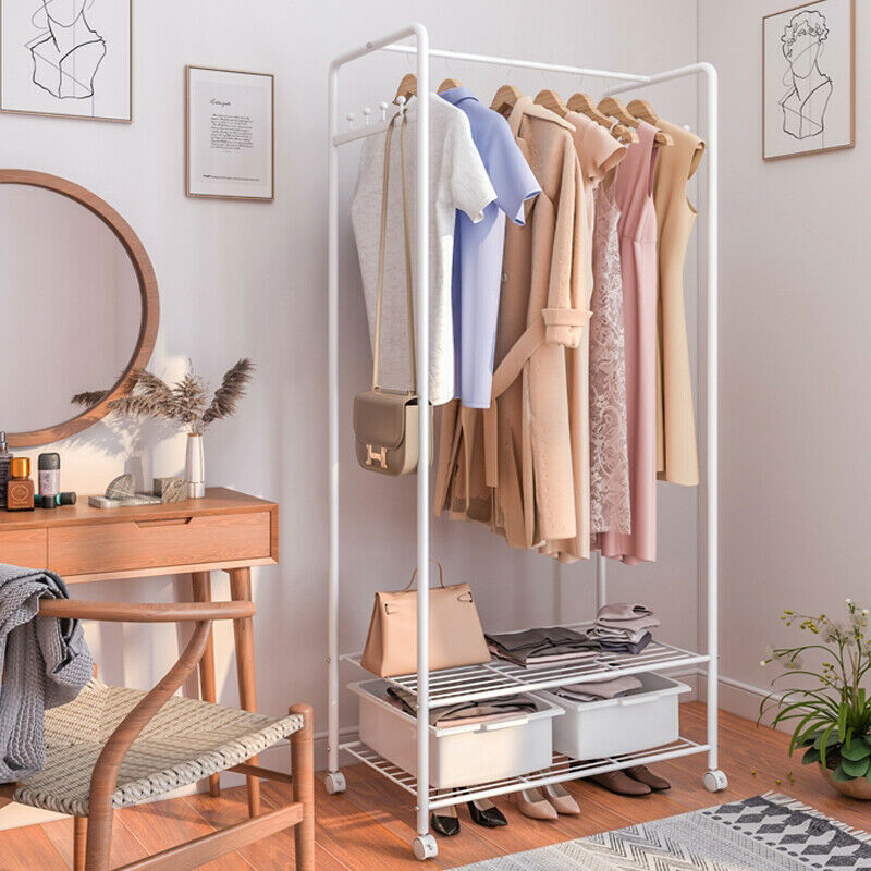 2Tier Rolling Free-Standing Clothing Garment Rack Closet Organizer Open Wardrobe view 6