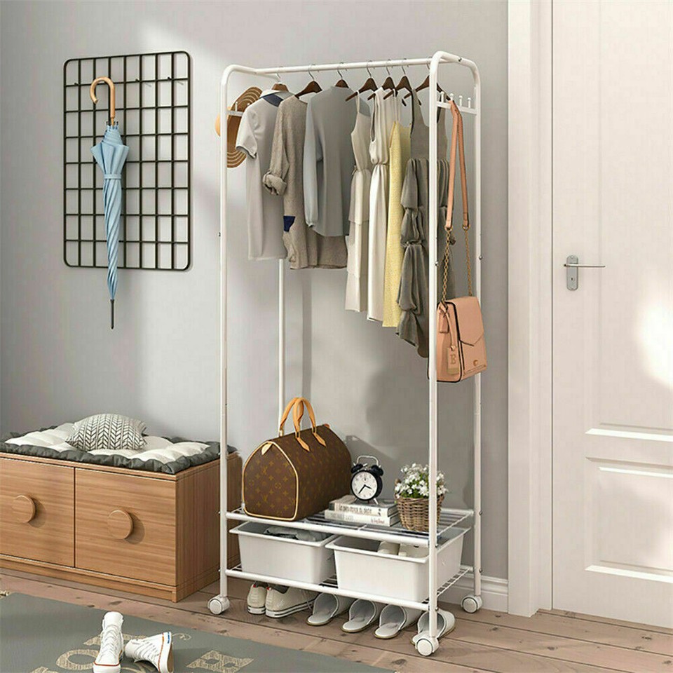 2Tier Rolling Free-Standing Clothing Garment Rack Closet Organizer Open Wardrobe view 7