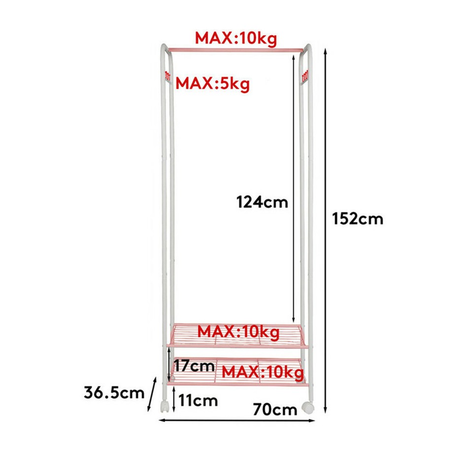 2Tier Rolling Free-Standing Clothing Garment Rack Closet Organizer Open Wardrobe view 9