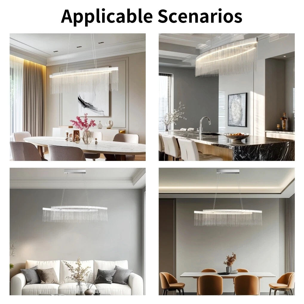 Modern LED Tassel Pendant Light Aluminum Linear Chandelier Dimmable Ceiling view 4