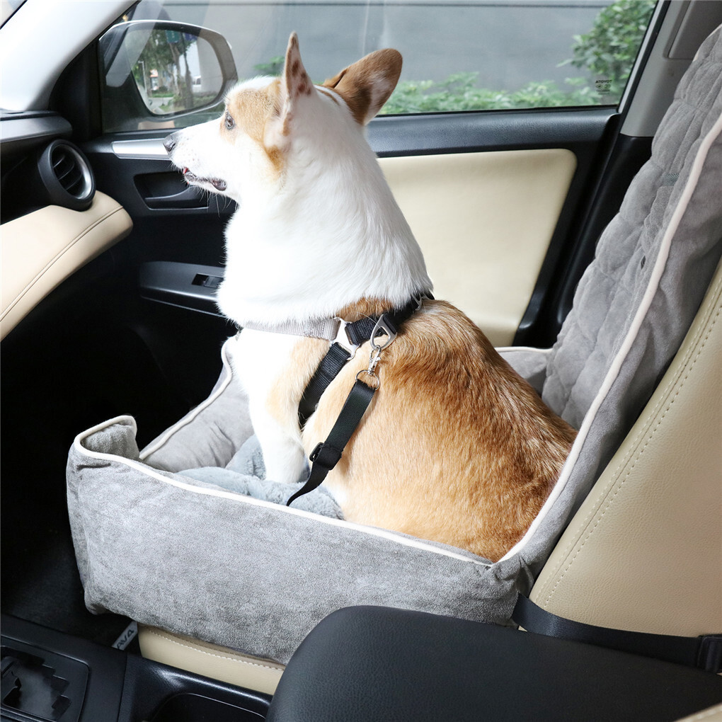 Large Cozy Dog Car Booster Double-Side Cushion Pet Travel Bed with Adjustable view 4