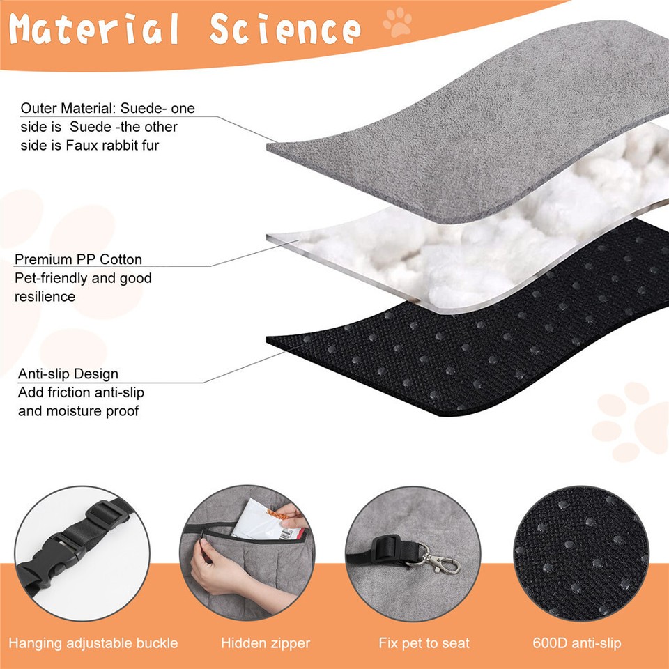 Large Cozy Dog Car Booster Double-Side Cushion Pet Travel Bed with Adjustable view 5