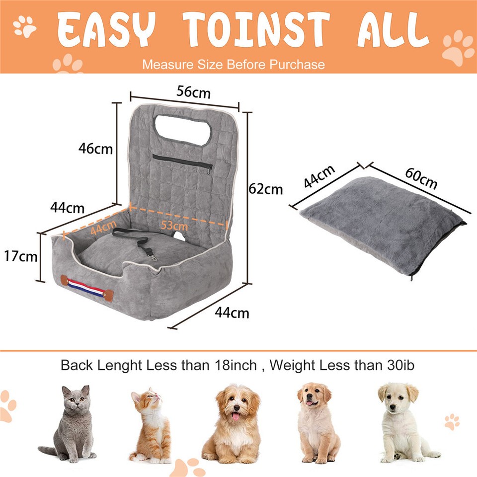 Large Cozy Dog Car Booster Double-Side Cushion Pet Travel Bed with Adjustable view 7