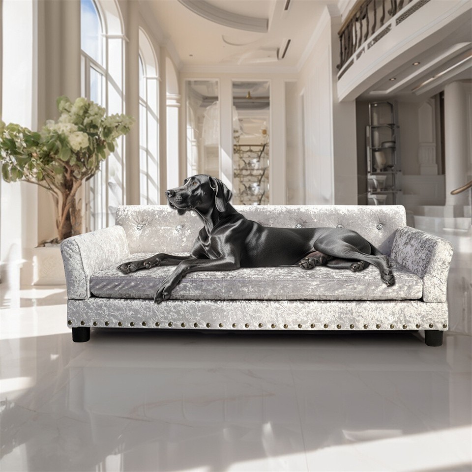 Large Leather Velvet Dog Sofa Lounge Bed( Grey) view 3