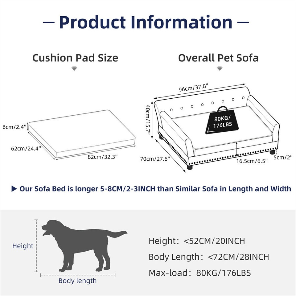Large Leather Velvet Dog Sofa Lounge Bed( Grey) view 4