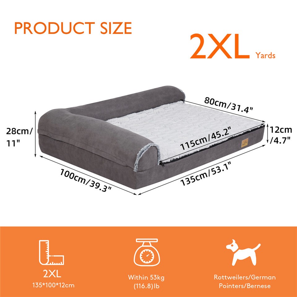 L-Shaped Dog Bed with Bolstered Cushion & Neck Care(2XL) view 4