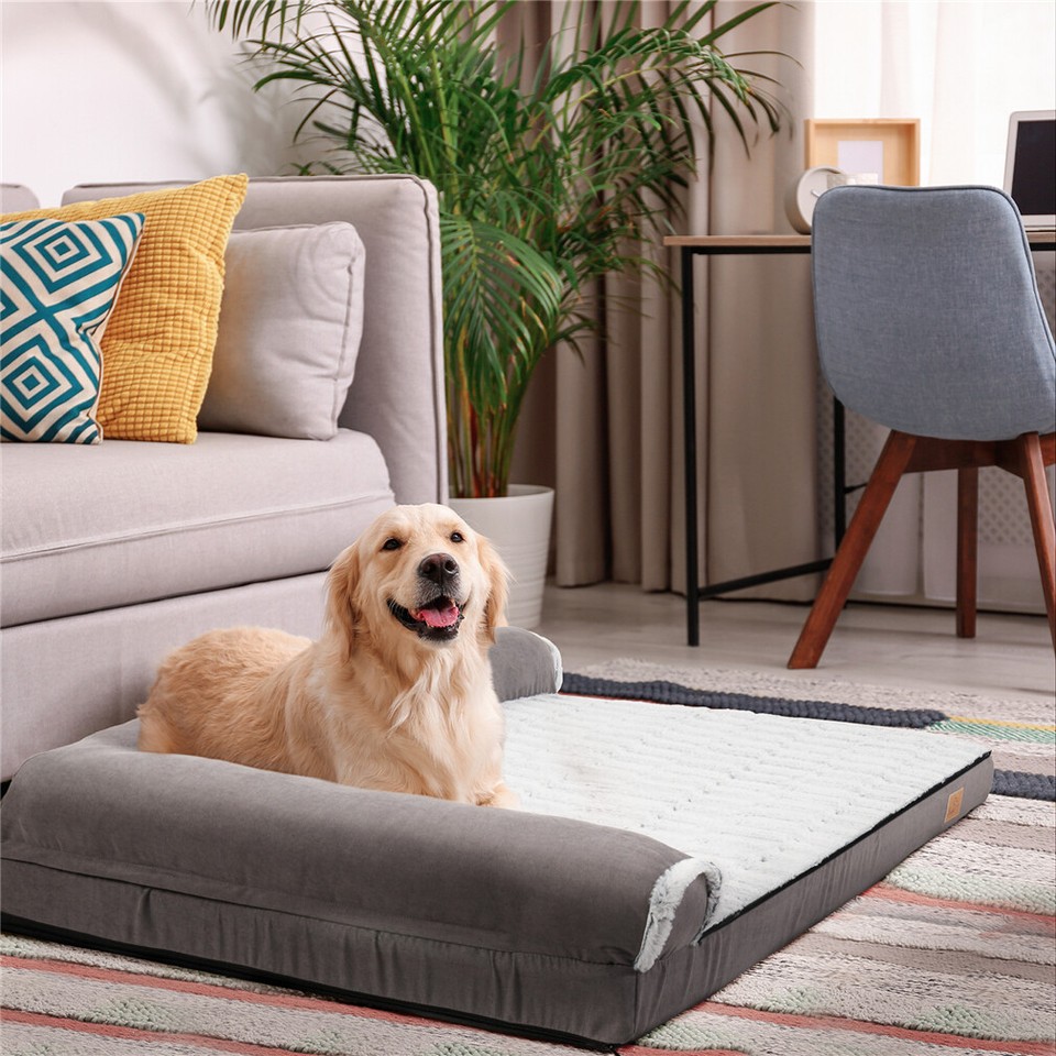 L-Shaped Dog Bed with Bolstered Cushion & Neck Care(2XL) view 7