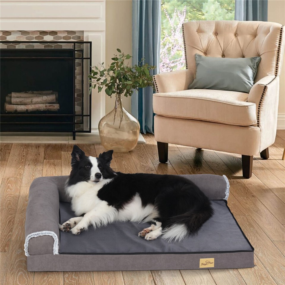 Jumbo Orthopedic Dog Bed Sofa Lounge - Raised High Bolster Pet Bed with view 8