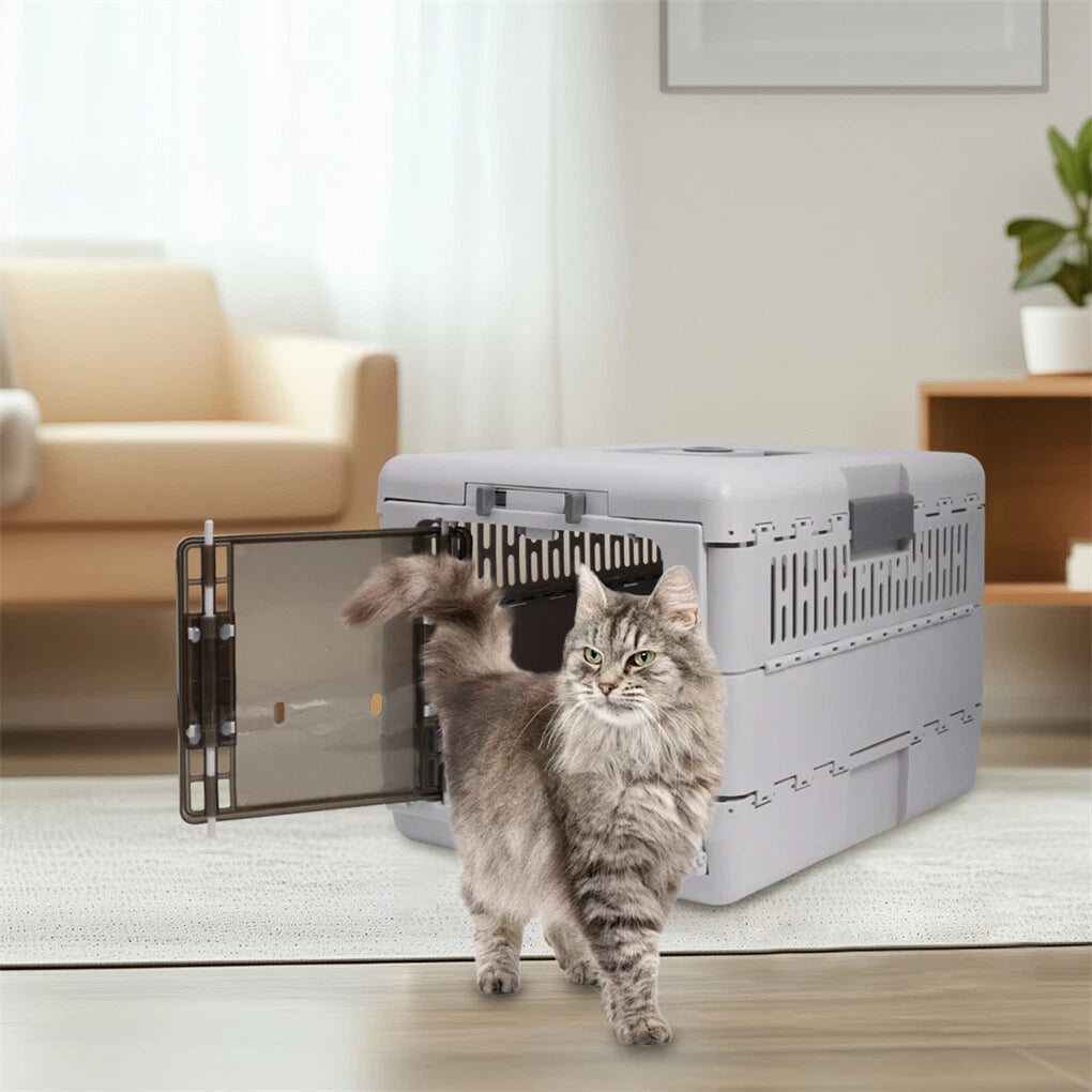 Portable Cat Travel Carrier Collapsible Plastic Kitten Pet Carry Crate view 4