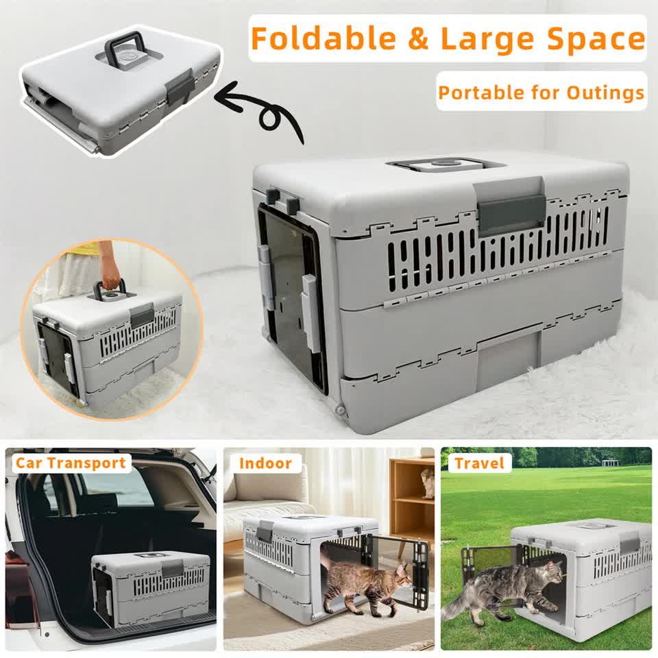 Portable Cat Travel Carrier Collapsible Plastic Kitten Pet Carry Crate view 10