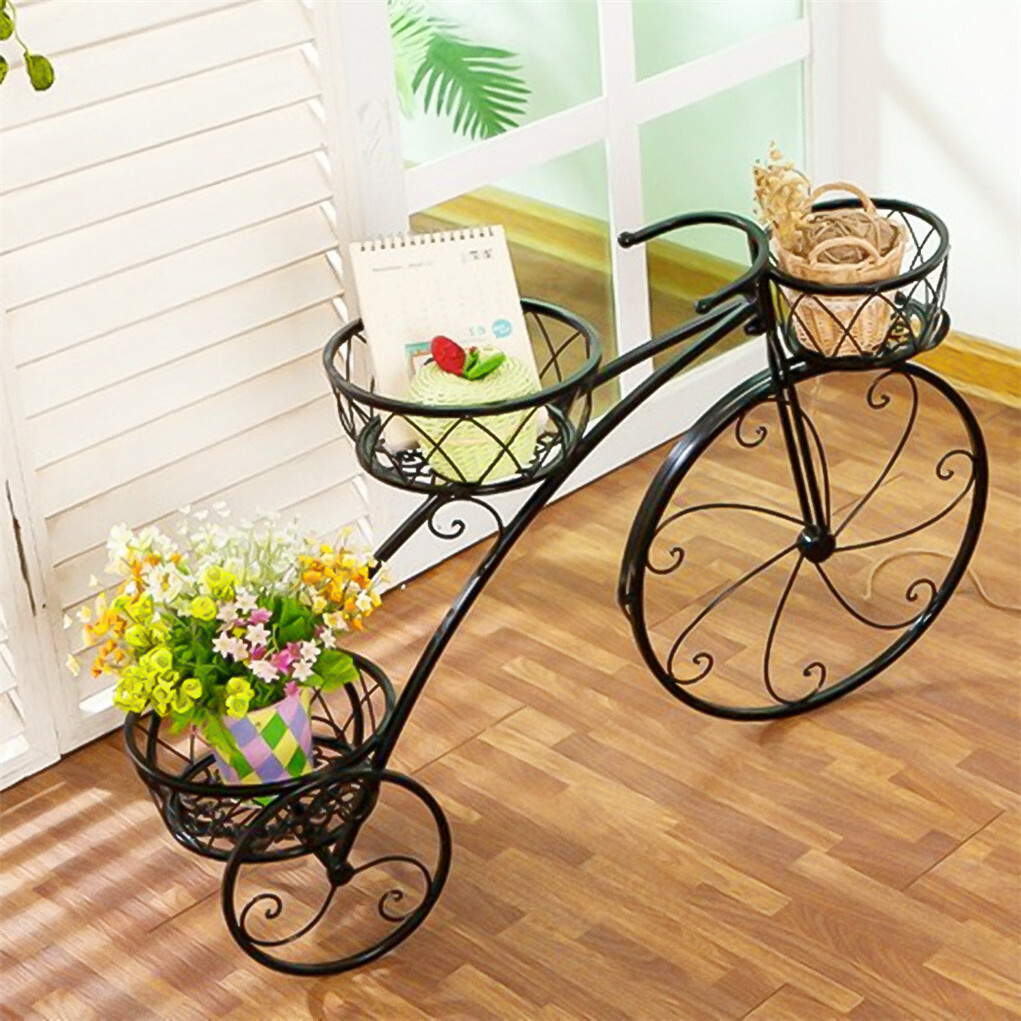 3 Tier Bicycle Style Flower Pots Indoor Outdoor Garden Shelf Rack Metal Plant view 3