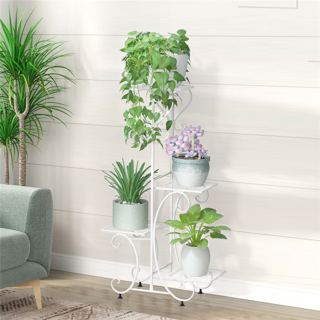 White Practical Plant Stand Wrought Iron Flower Pot Holder Corner Plant Shelf view 6