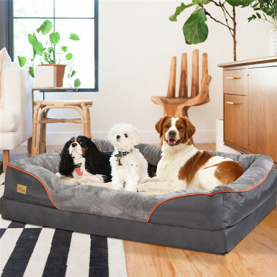 Memory Foam Dog Sofa with Orthopedic Bed & Rim Pillow view 3