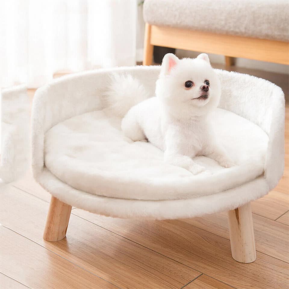 Pet Sofa Bed with Plush Cushion & Wooden Legs view 3