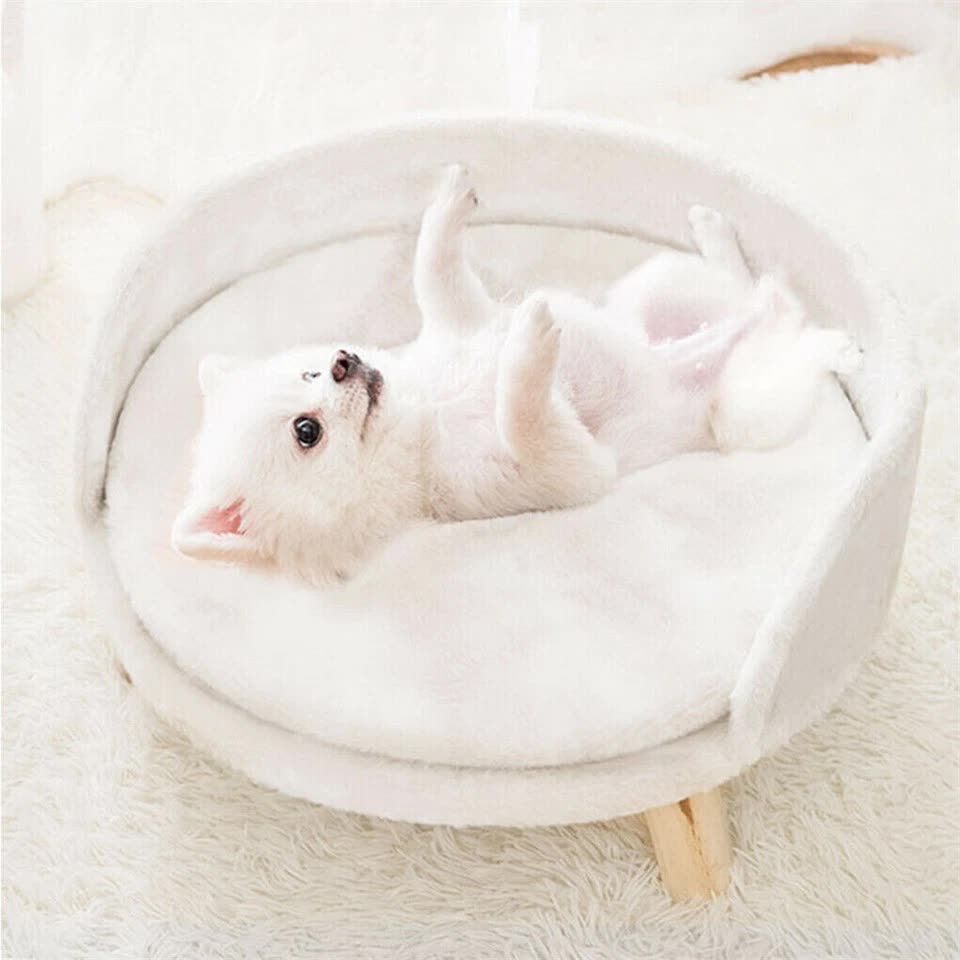 Pet Sofa Bed with Plush Cushion & Wooden Legs view 4
