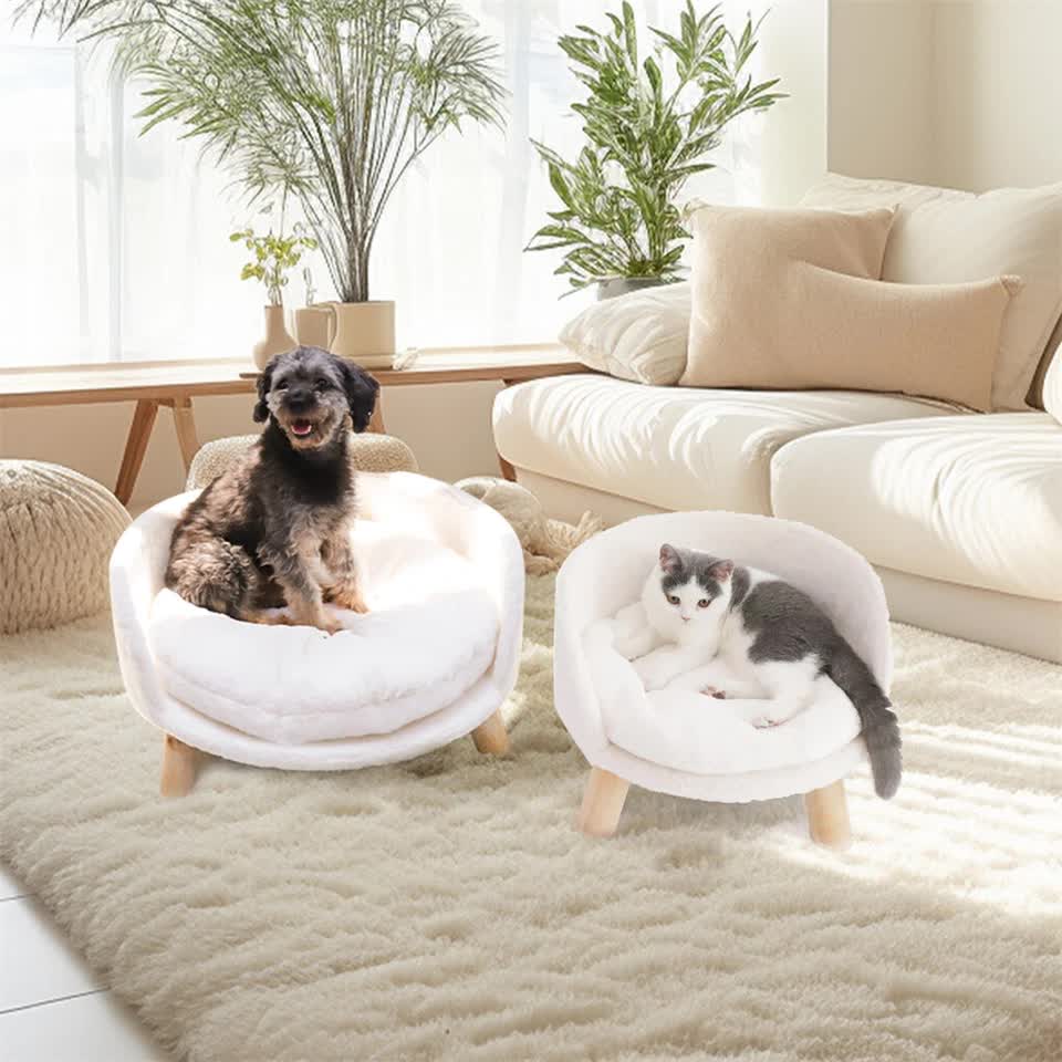 Pet Sofa Bed with Plush Cushion & Wooden Legs view 5
