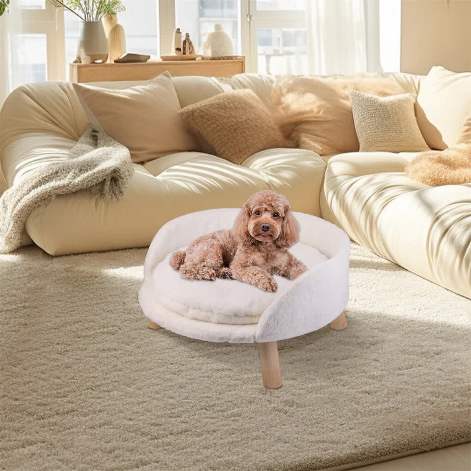 Pet Sofa Bed with Plush Cushion & Wooden Legs view 6