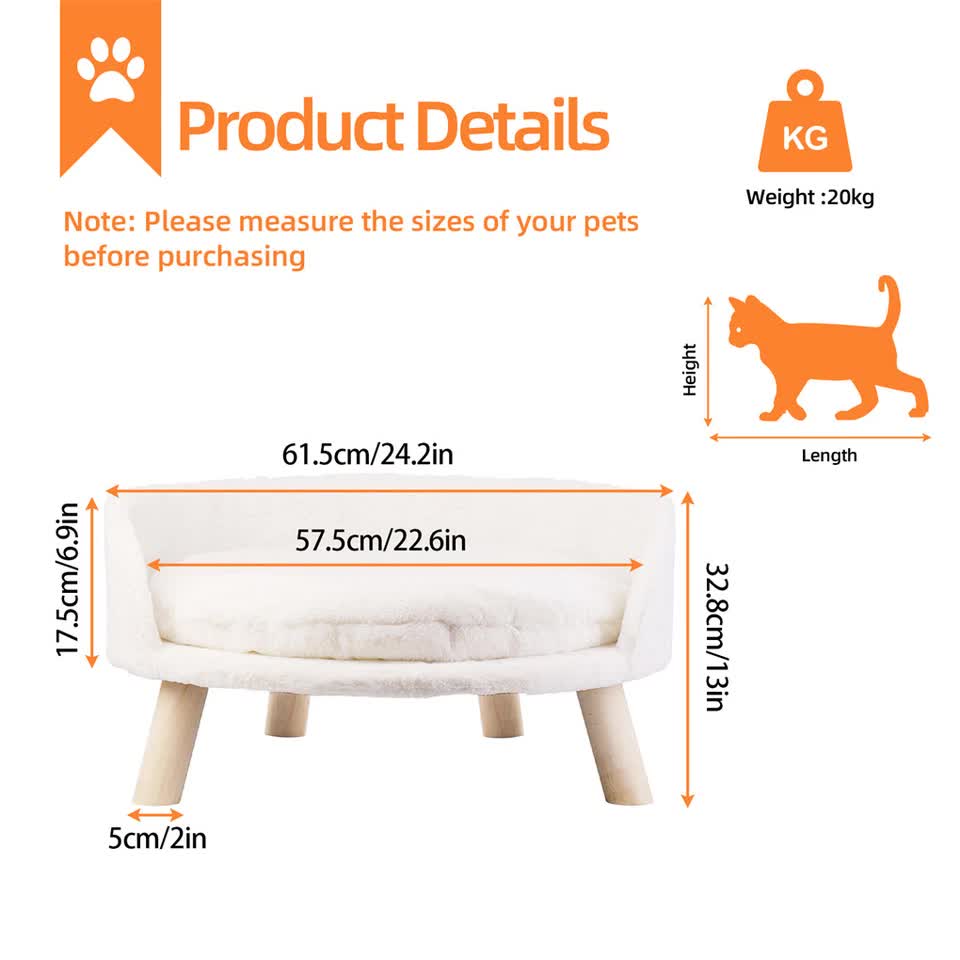 Pet Sofa Bed with Plush Cushion & Wooden Legs view 10