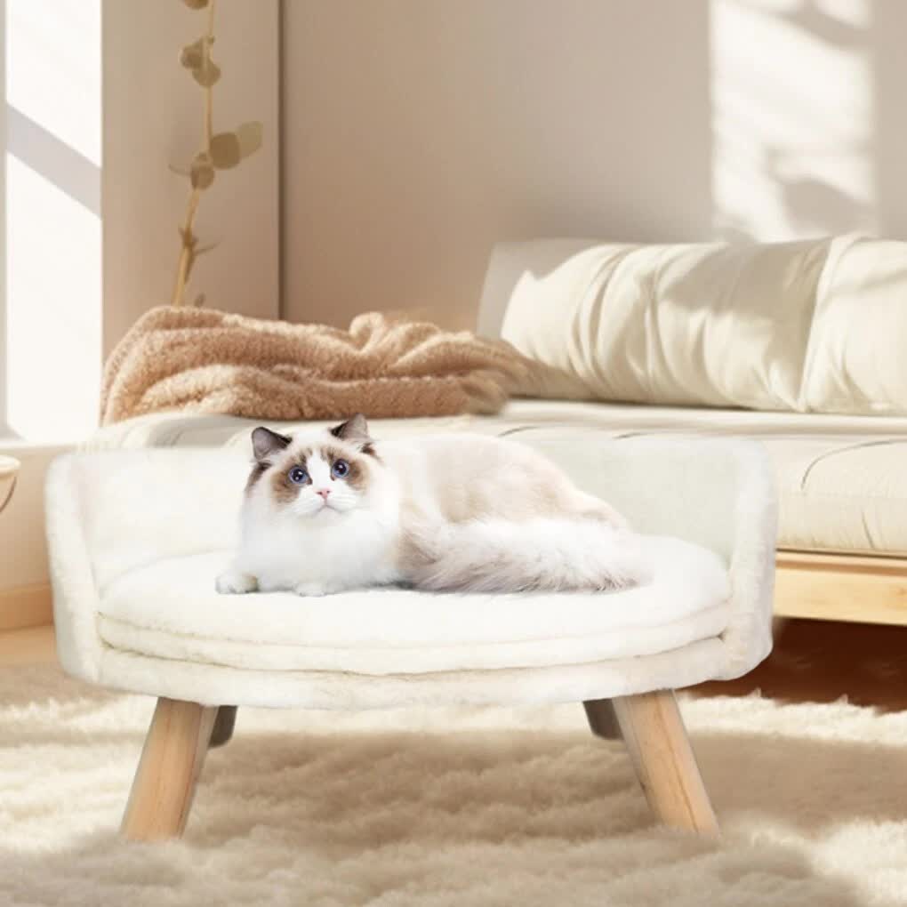 Pet Sofa Bed with Plush Cushion & Wooden Legs view 2