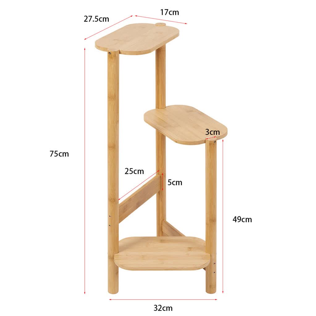 3-Tier Brown Bamboo Plant Stand Bonsai Holder view 2