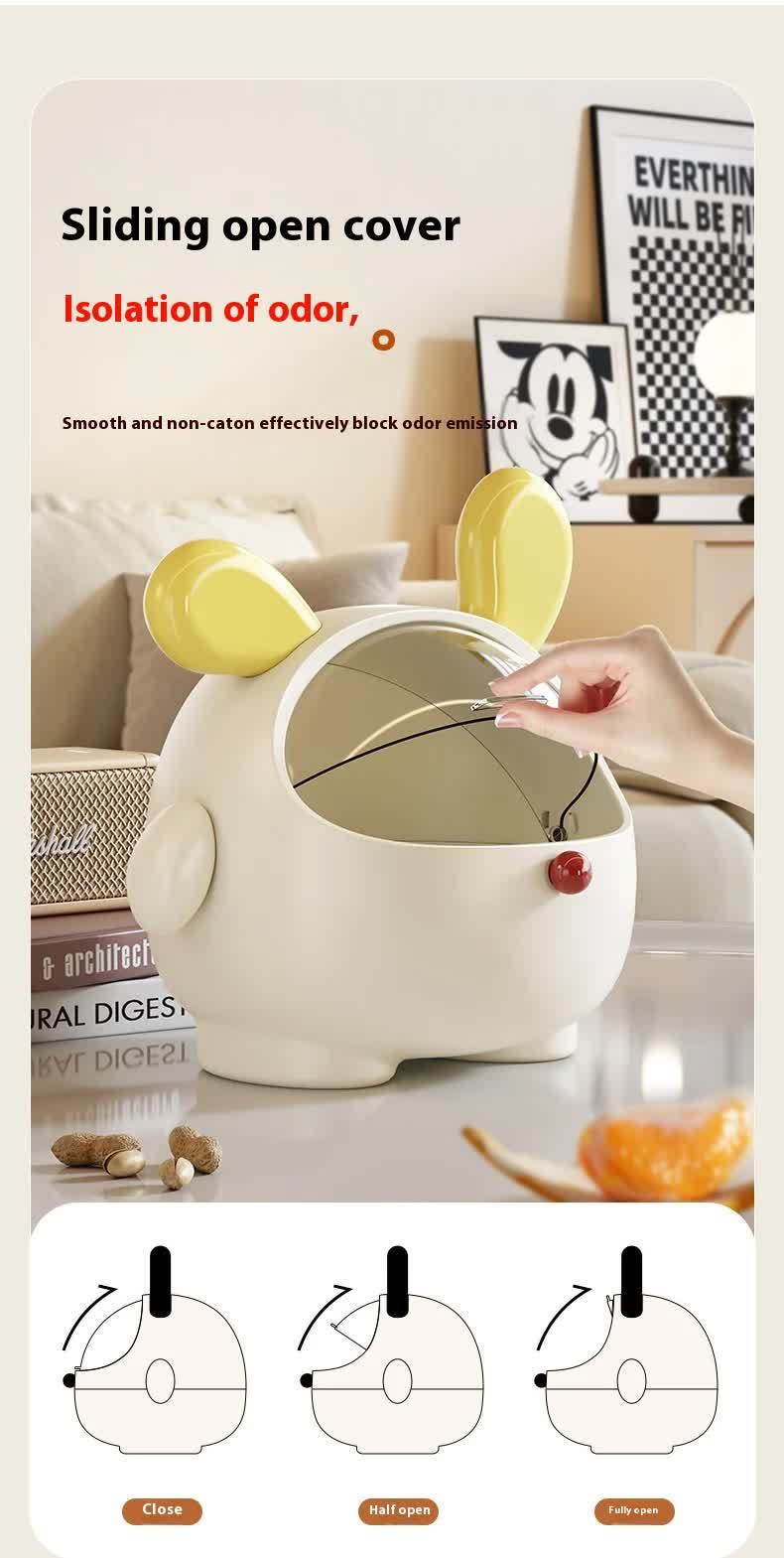 2PCS Yellow-Eared with polka dot Cute Puppy Desktop Bin with Lid - Mini Trash view 2