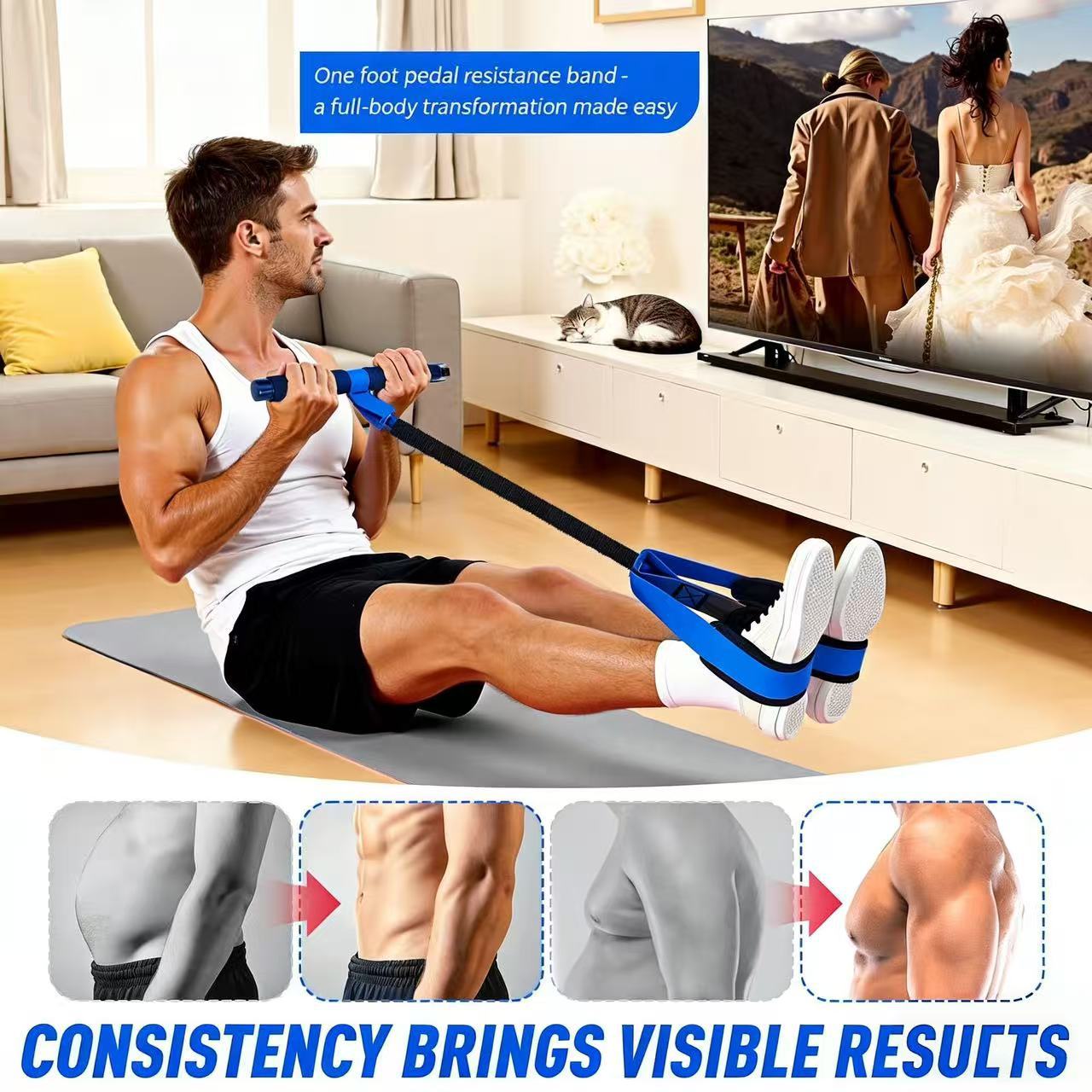 Black Multifunctional Pedal Resistance Band - Home Fitness Sit-up Assistant view 3