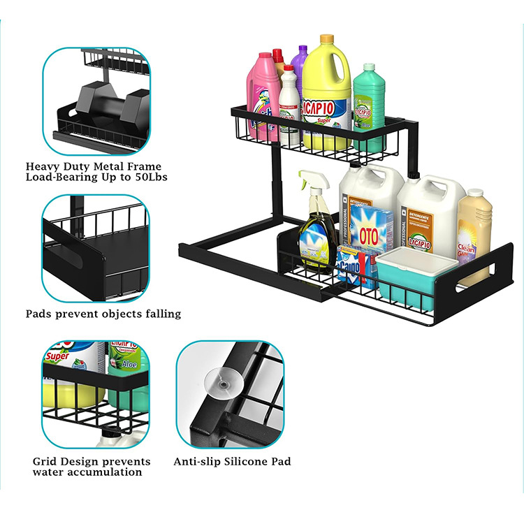 2-Tier Under Sink Organizer and Storage - Heavy Duty Metal Pull-Out Cabinet view 4