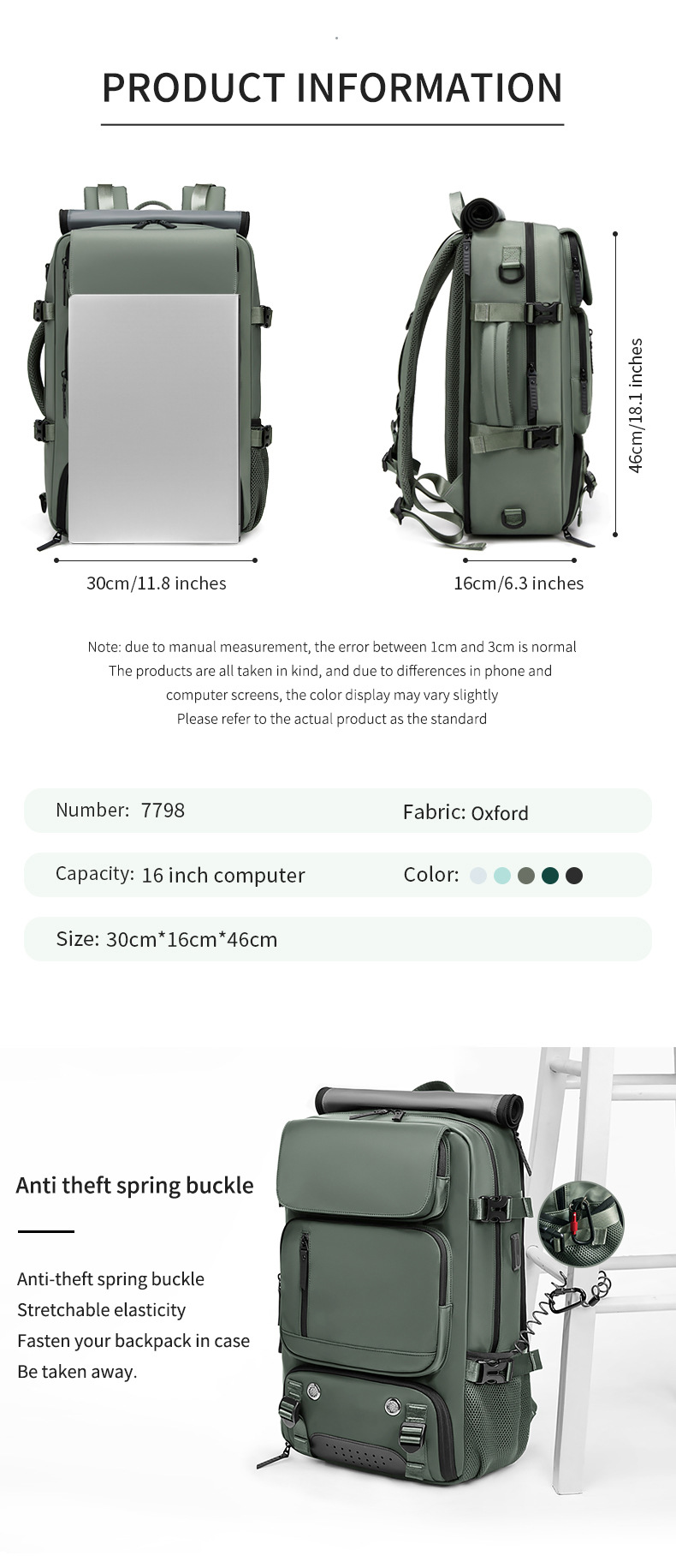 Grey Large Capacity 16-Inch Laptop Travel Backpack - Anti-Theft Professional view 2