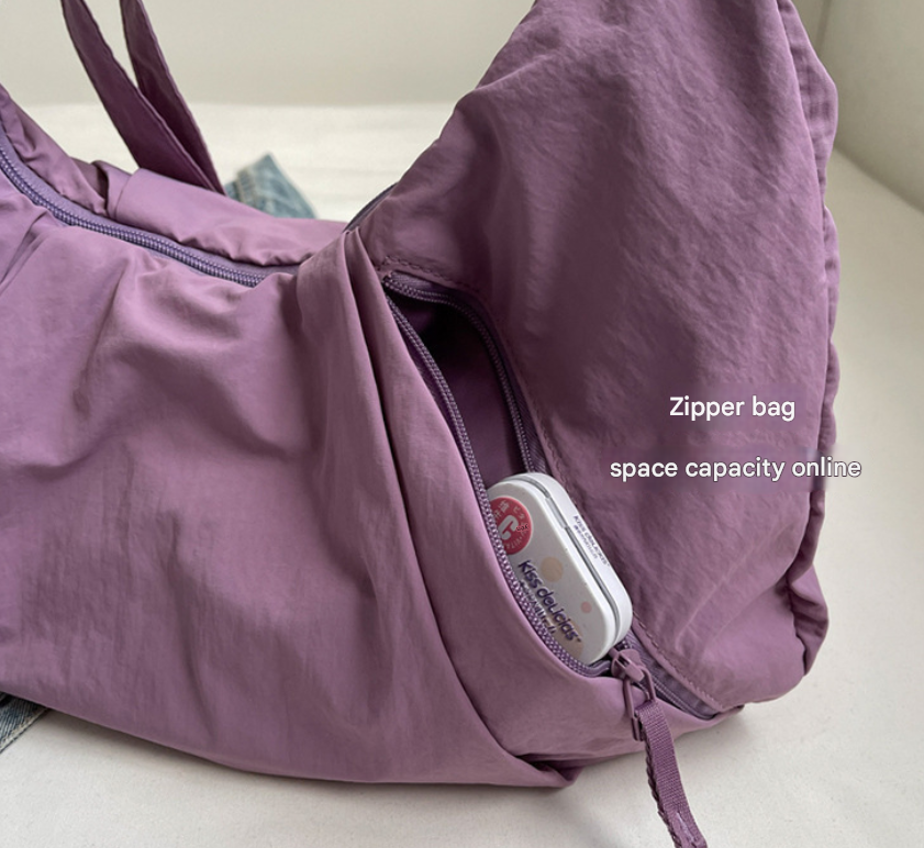 Black Lightweight Crescent Crossbody Bag - Slouchy Nylon Hobo Purse for Casual view 3